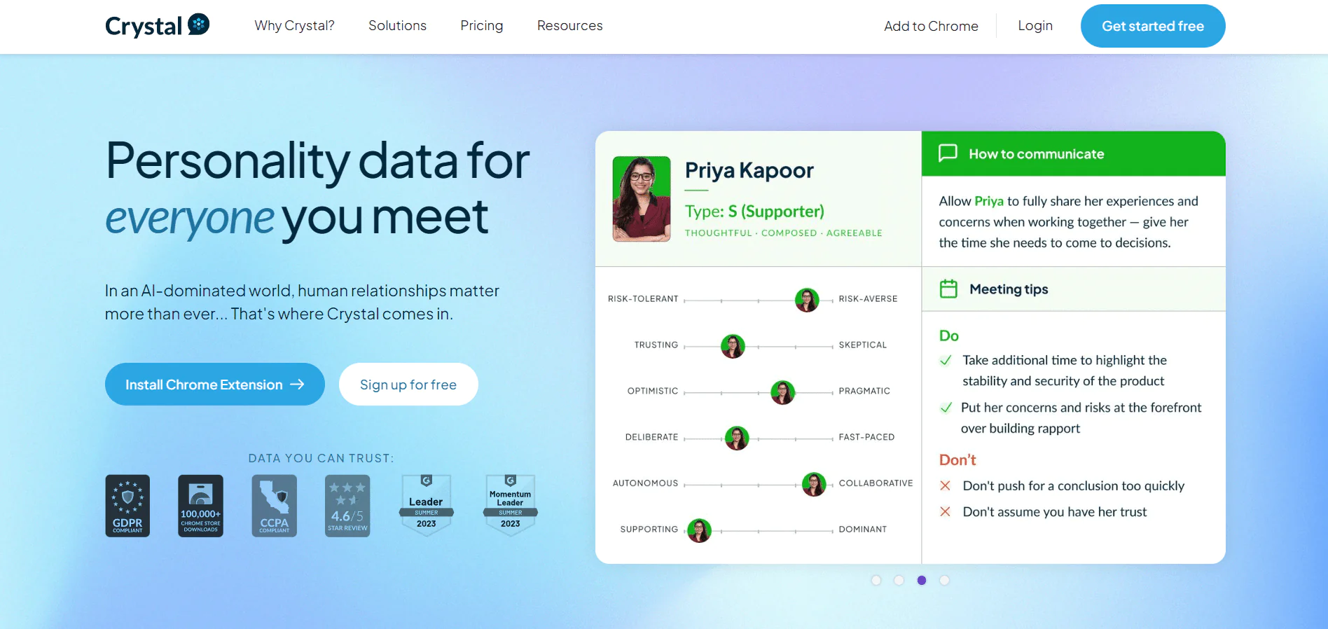 Best sales intelligence tools – Crystal for personality insights and improved communication