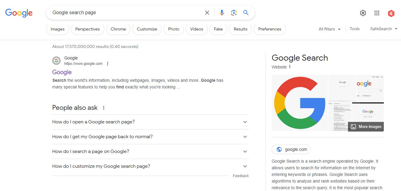 Google search page