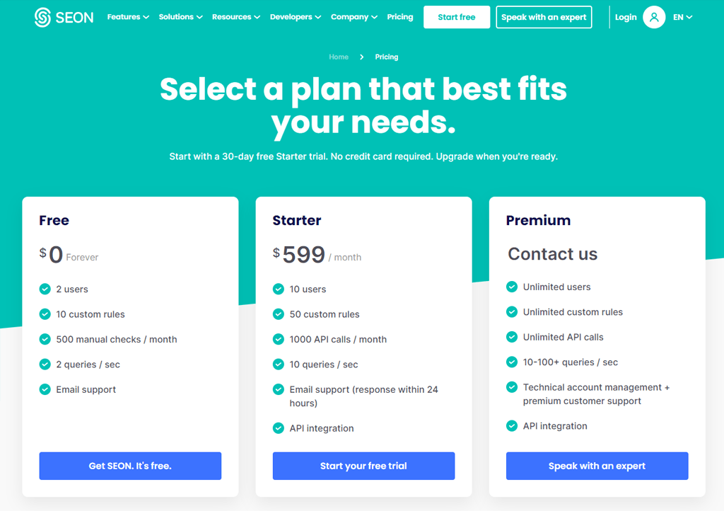 SEON Pricing