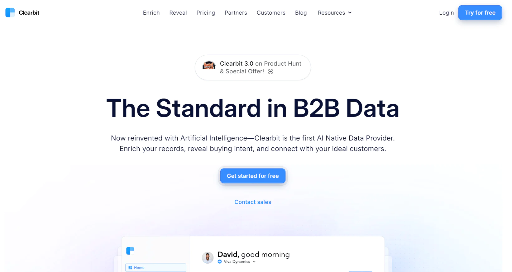 Clearbit Homepage