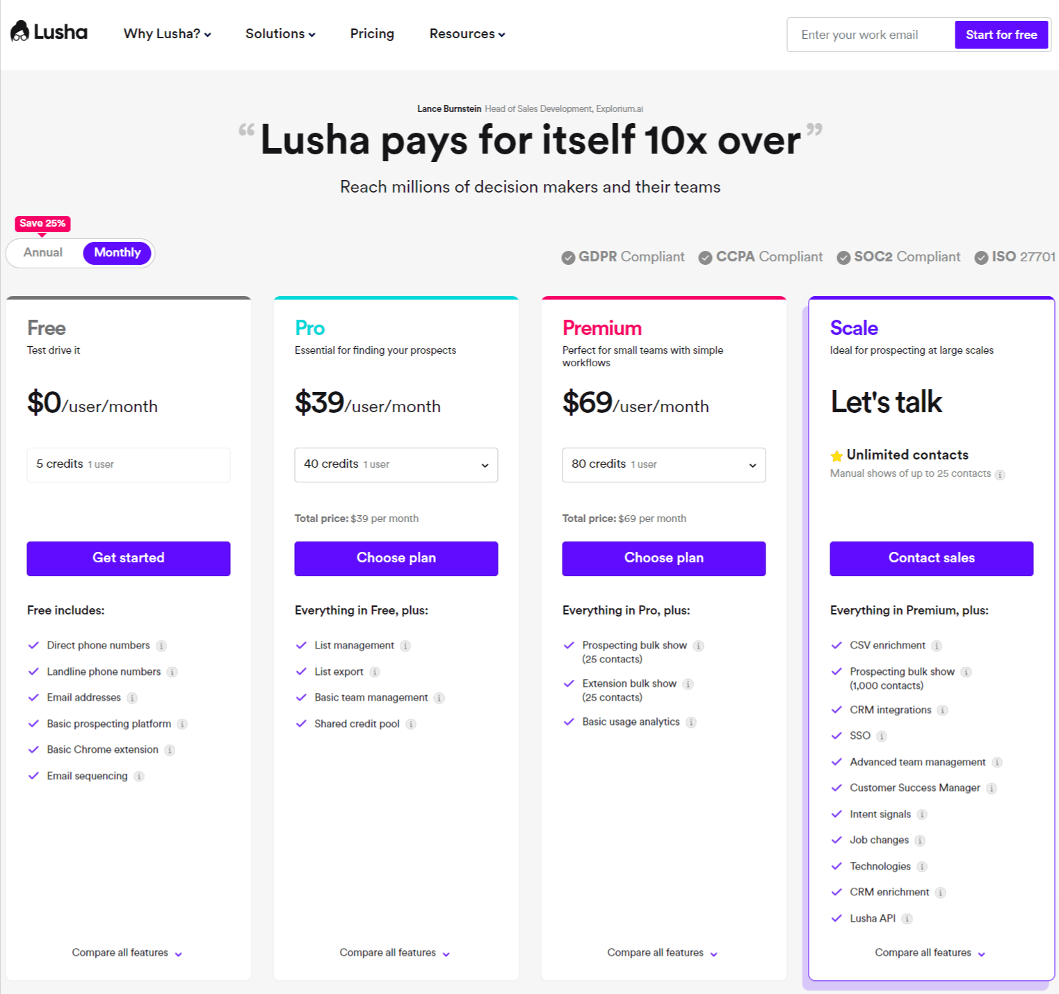 Lusha Pricing