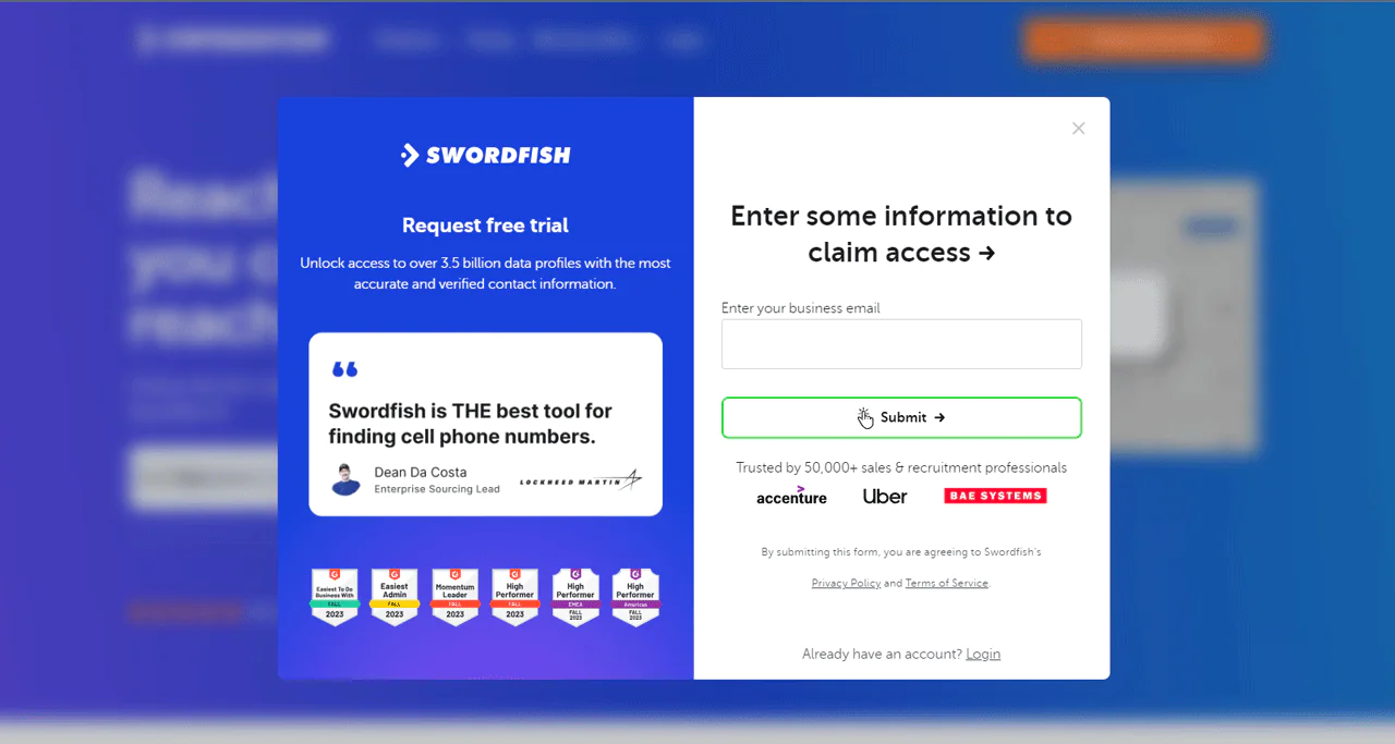 Swordfish-sign-up-page