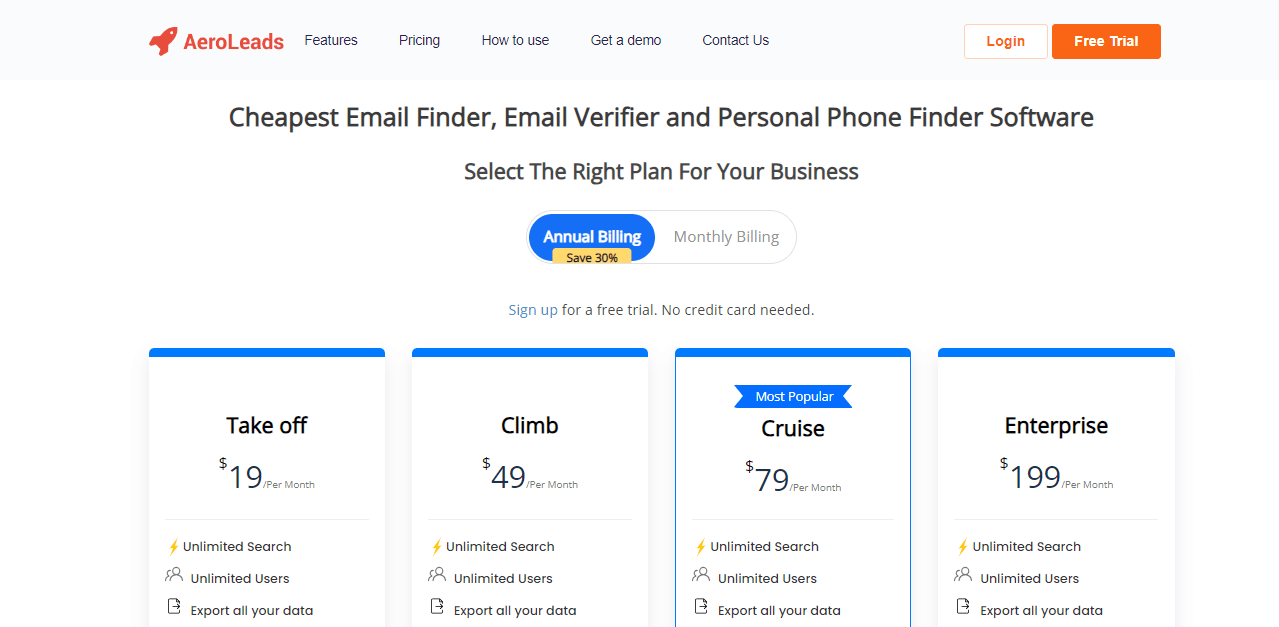 Aeroleads pricing