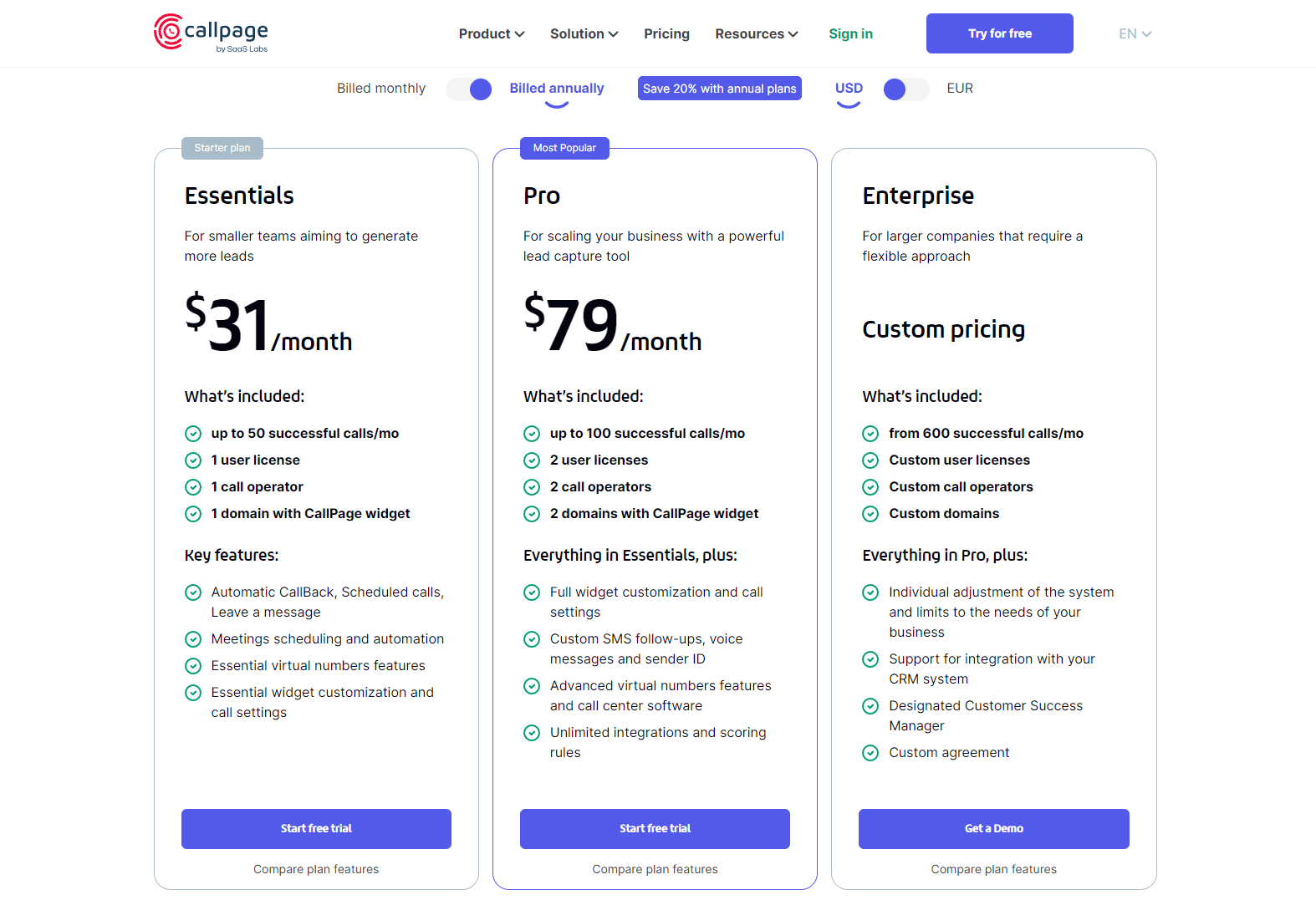 CallPage Pricing