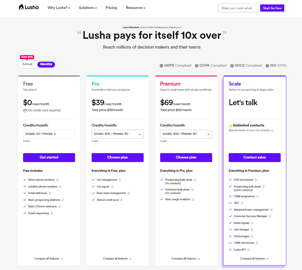 Lusha-Pricing
