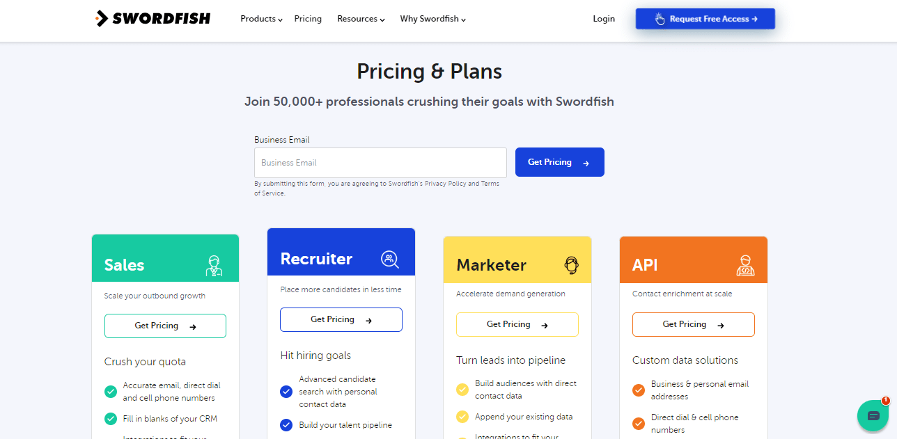 pricing of Swordfish AI