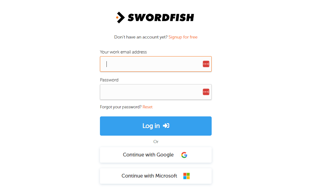 Login page