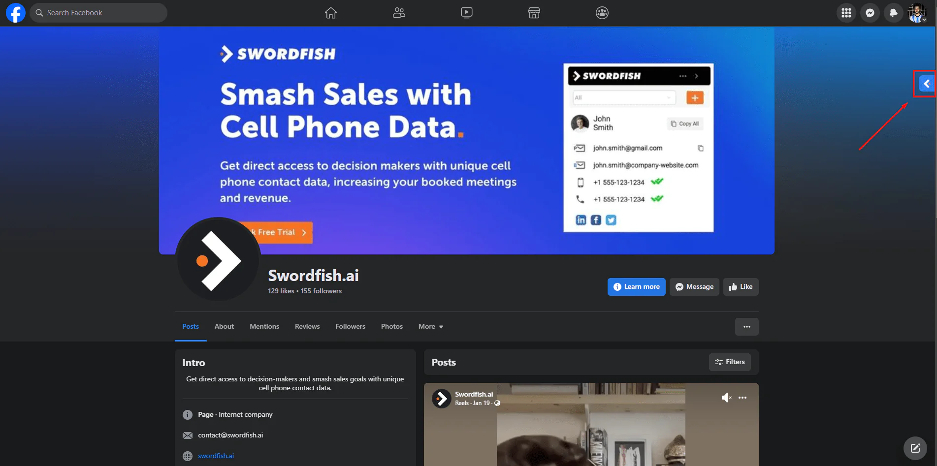 Swordfish AI’s toggle on the right side of your browser