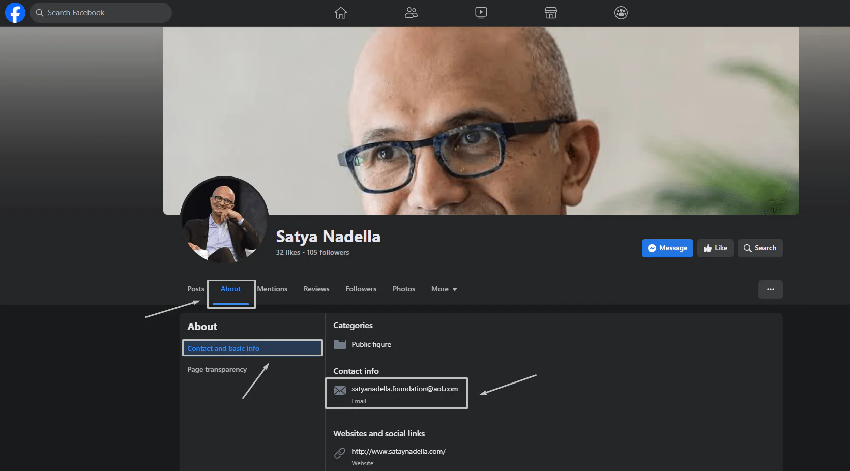 find a 'Contact and Basic Info' in the About Section