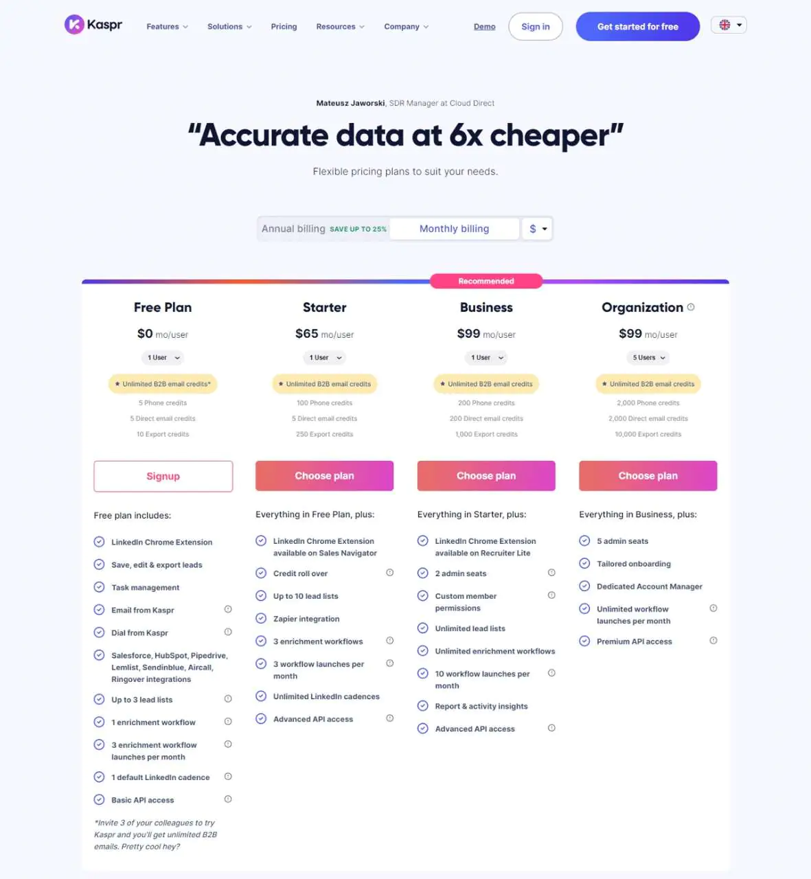 Kaspr Pricing