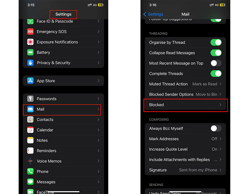 Check the Blocked Senders List