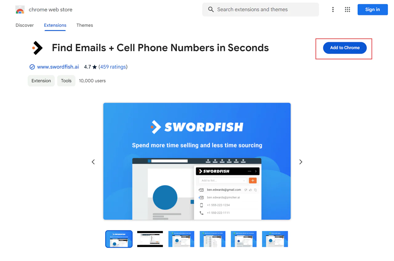 Go to the Swordfish AI Extension Page