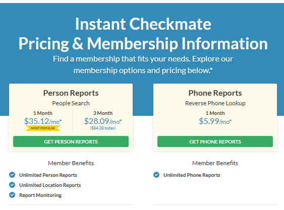 Instant Checkmate Pricing