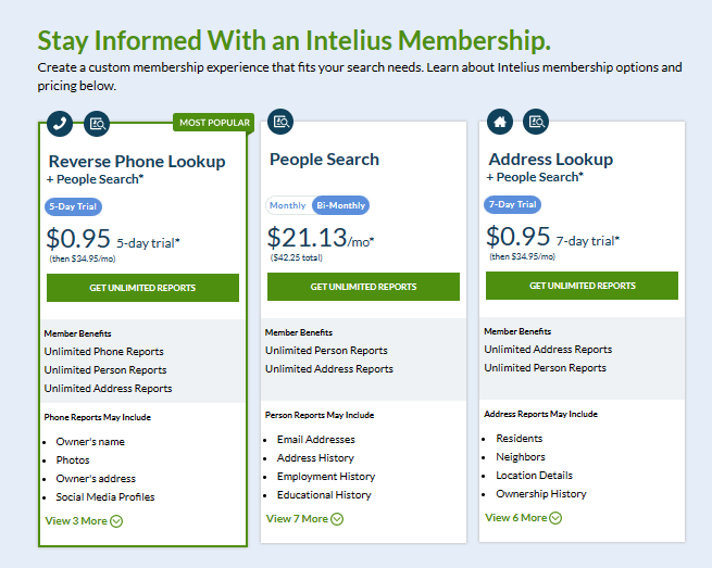 Intelius Pricing