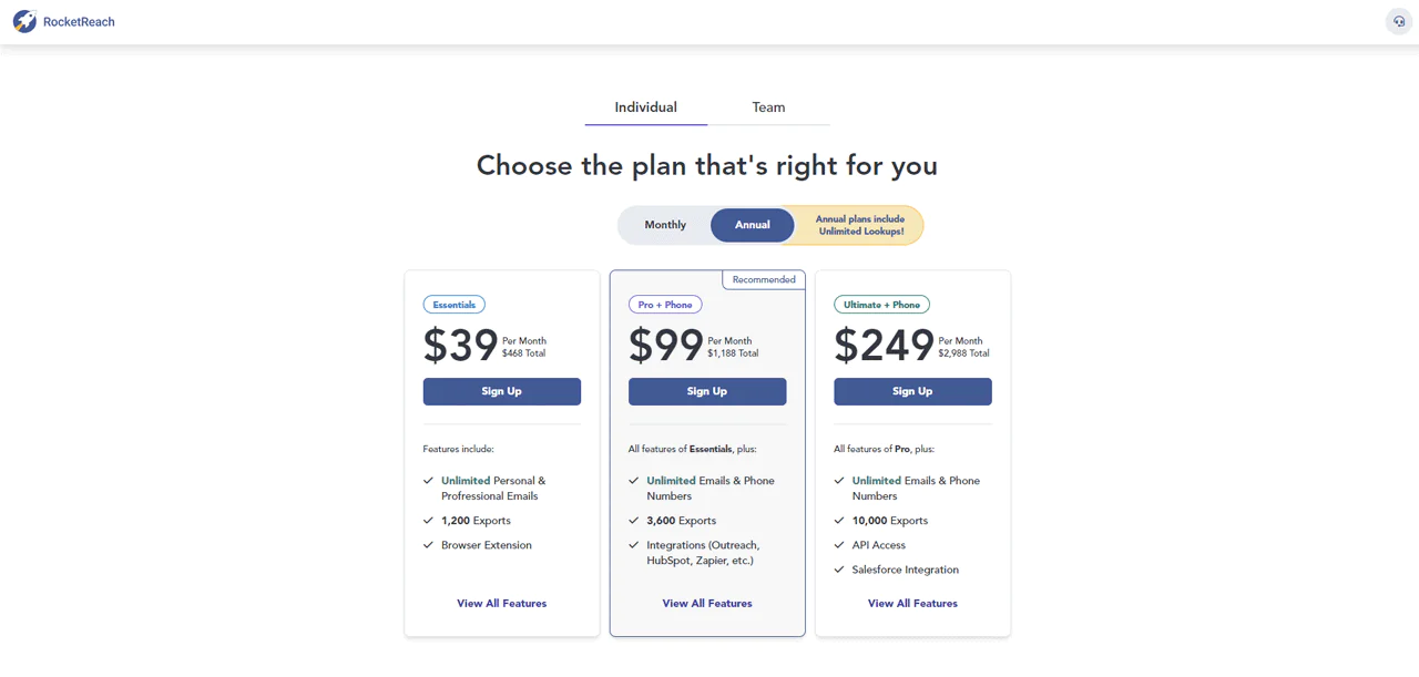RocketReach-Pricing