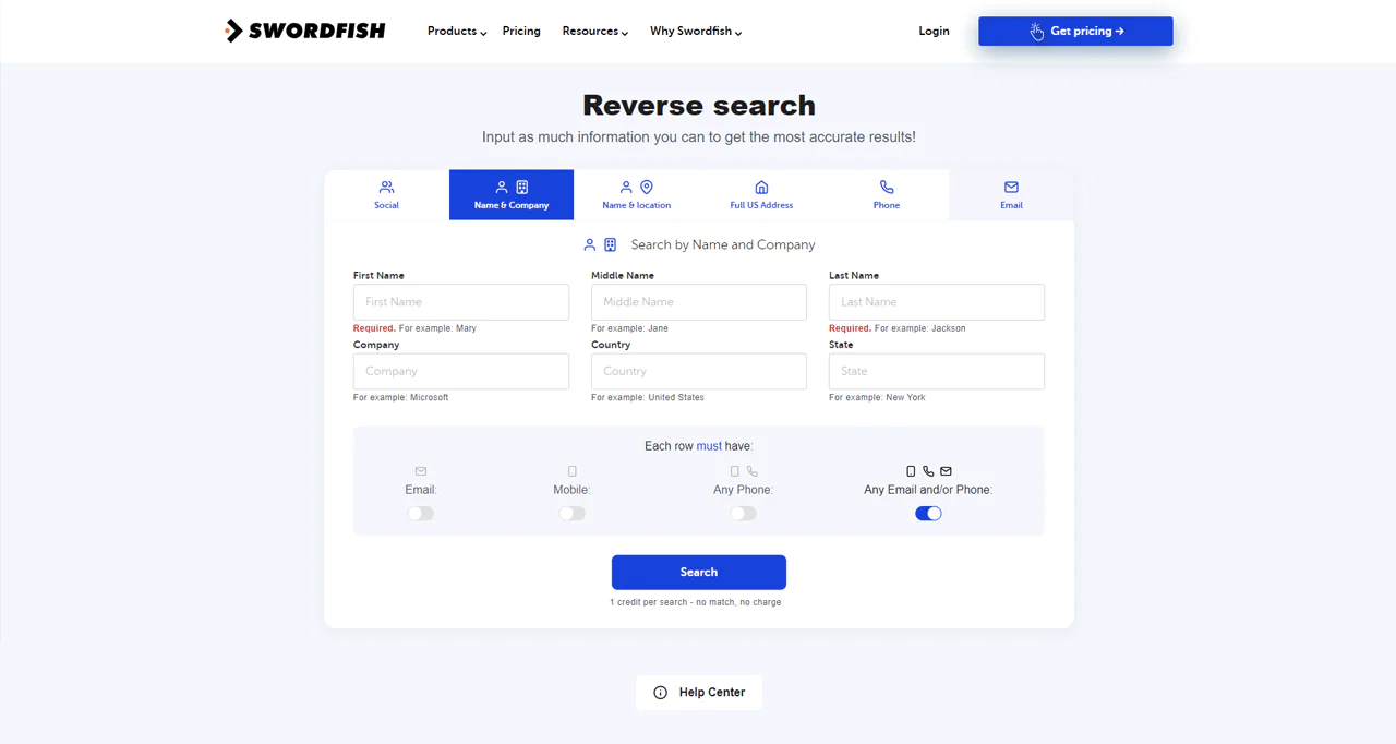 Swordfish AI Reverse Search
