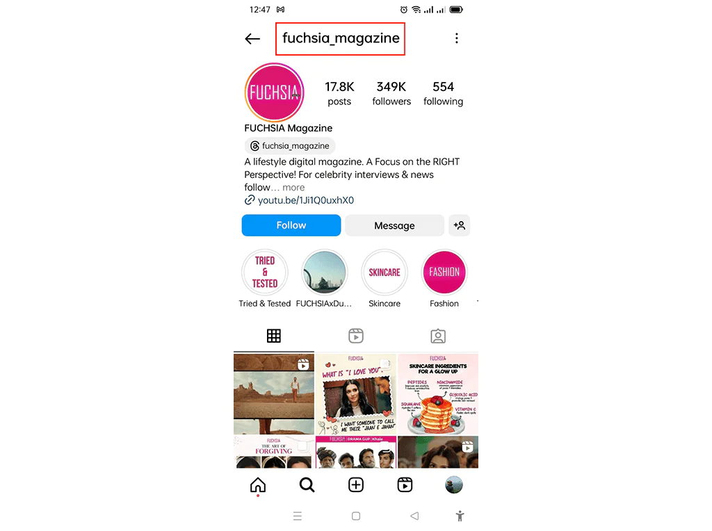 username of the Instagram account