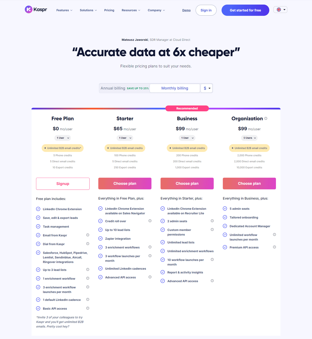 Kaspr-Pricing