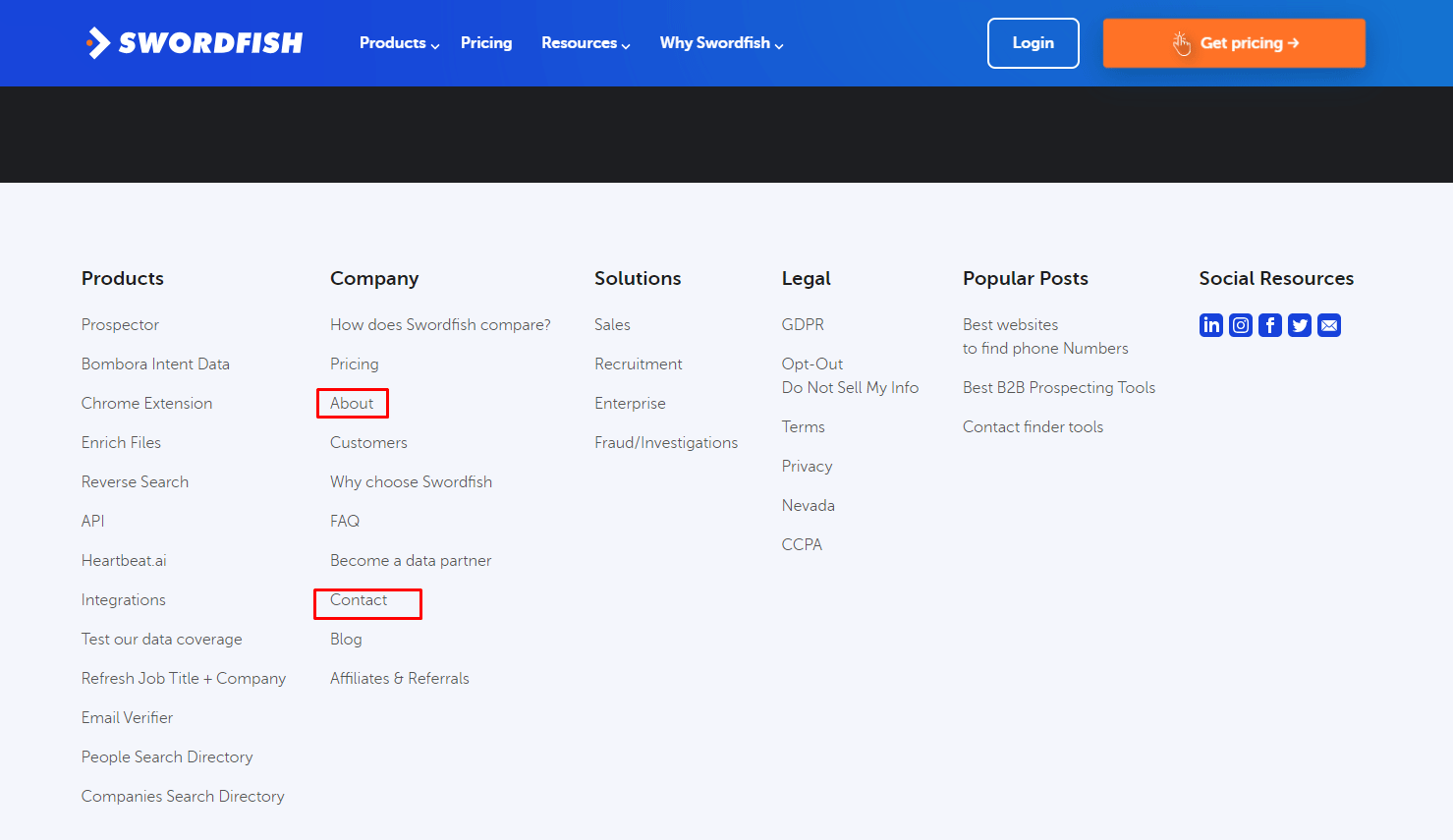 Find the Contact or About Us Page