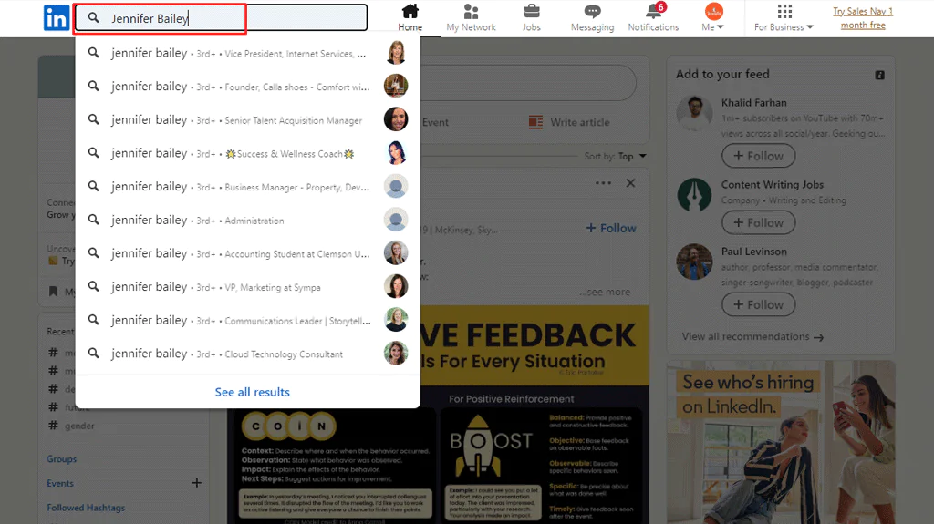 Use LinkedIn's Search Function 