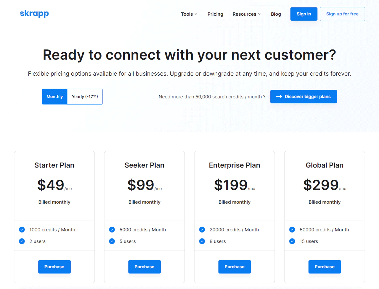 Skrapp.io Pricing