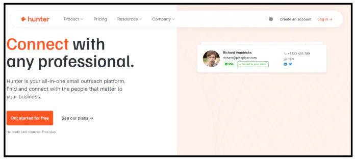 Hunter.io recruiting software tool for finding professional emails