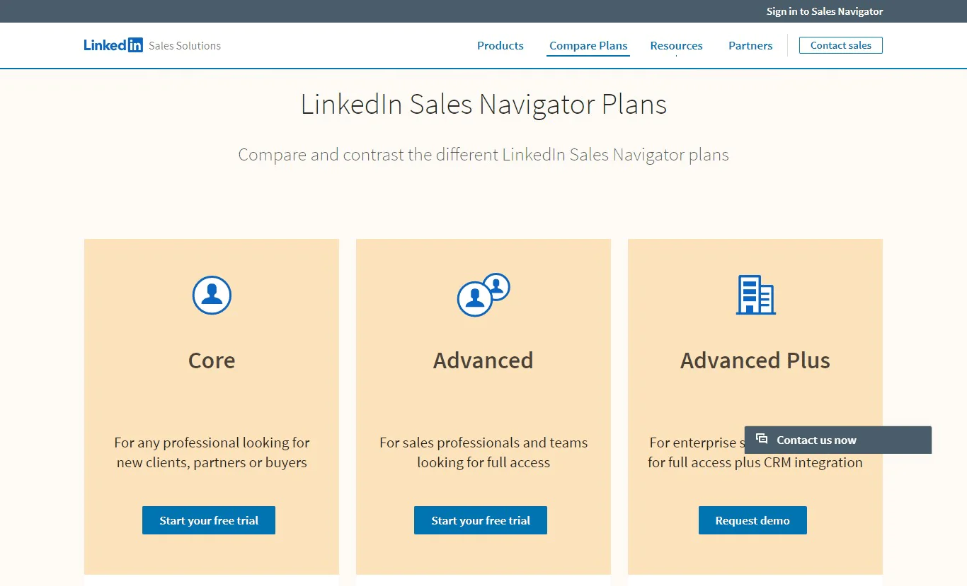 Pricing of LinkedIn Sales Navigator software for B2B lead generation