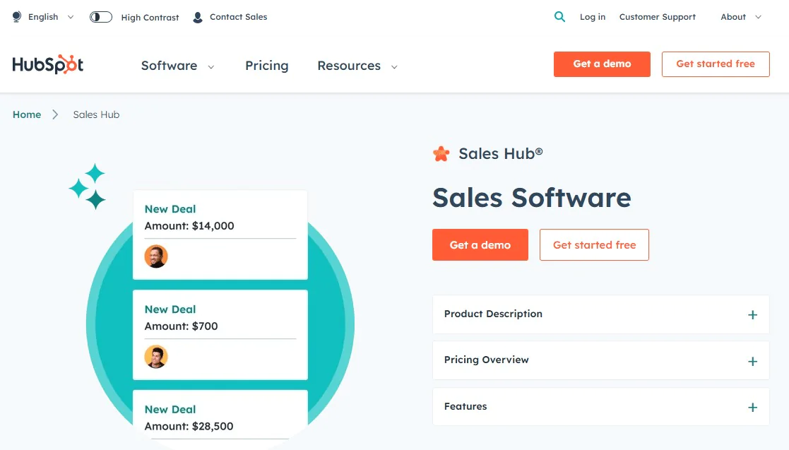 HubSpot Sales Hub, one of the best sales intelligence tools for sales automation and deal management