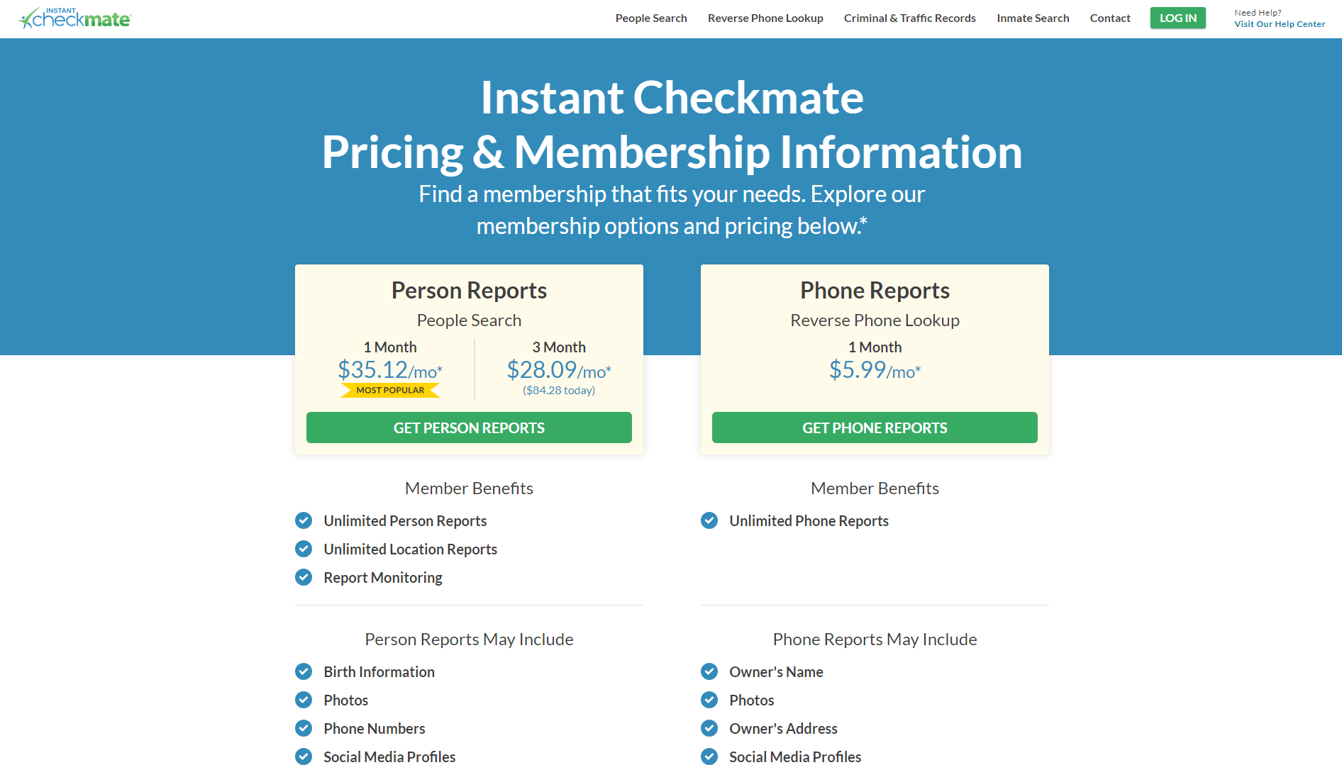 Instant Checkmate Pricing