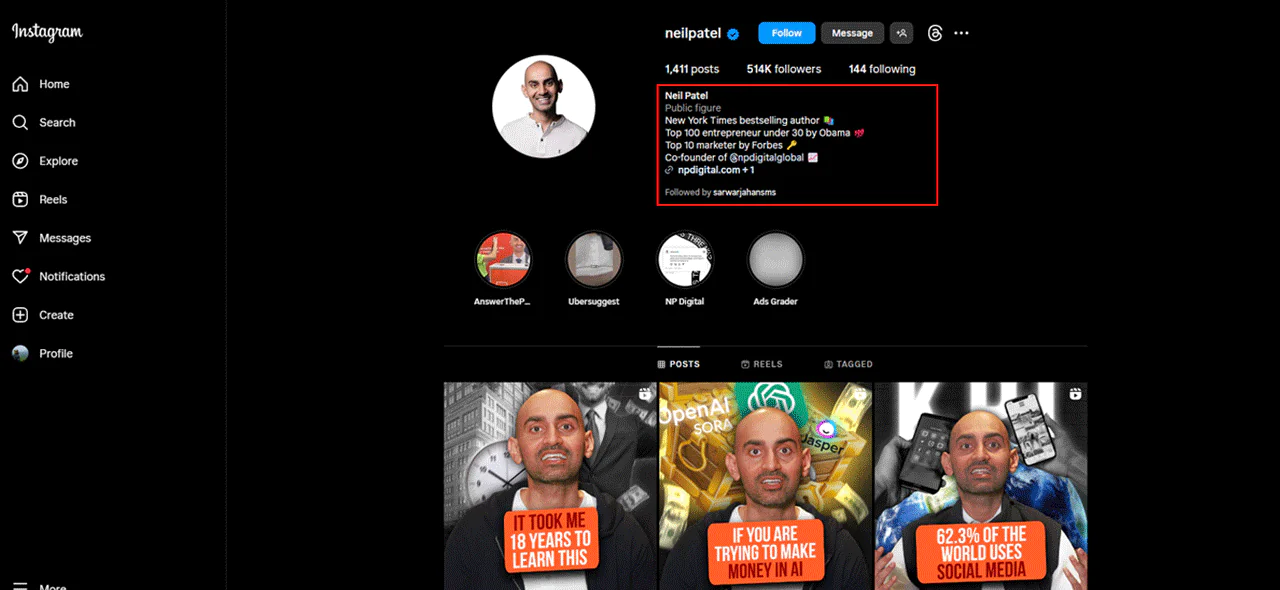 Instagram Bio Section