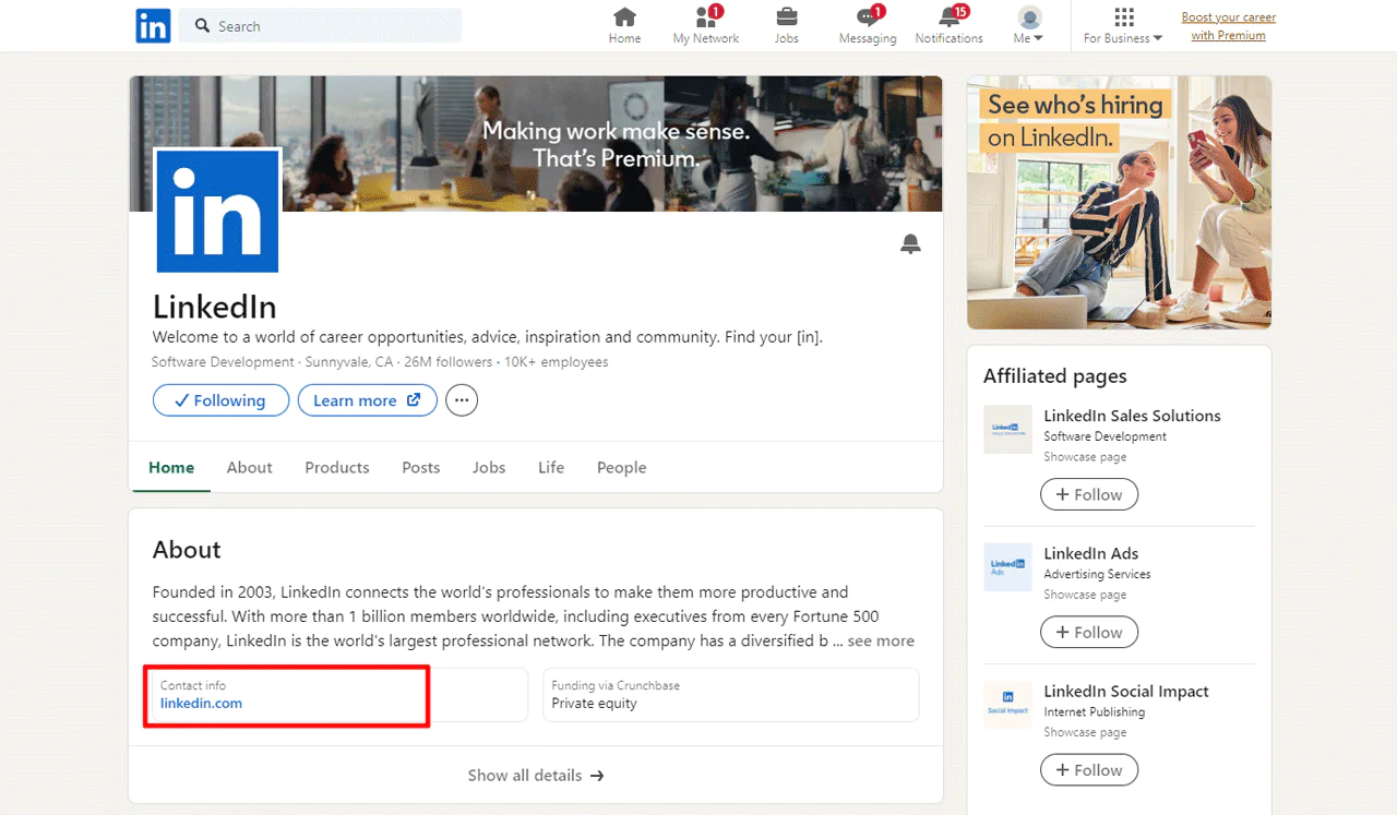 LinkedIn Contact Info Section