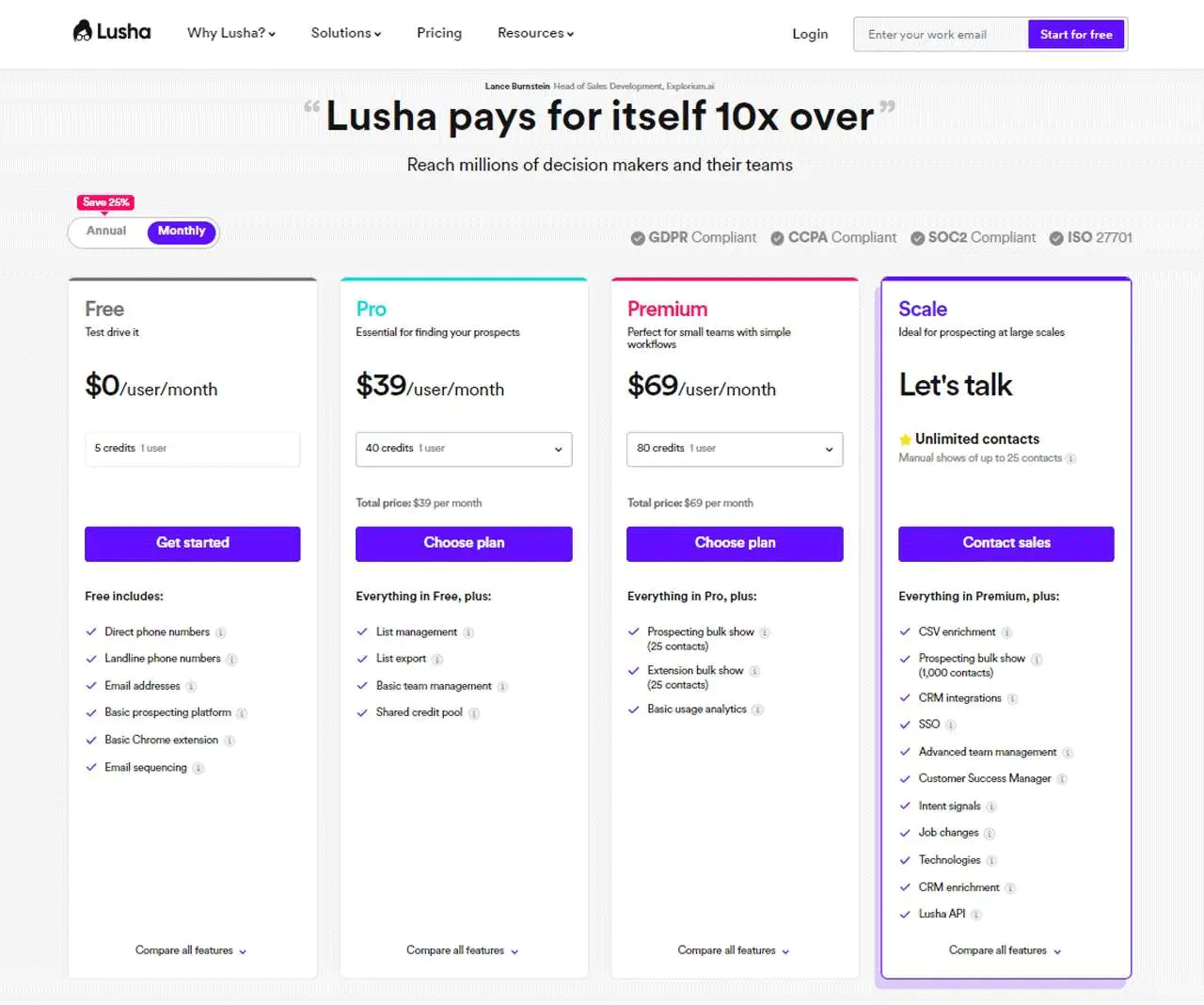 Lusha Pricing