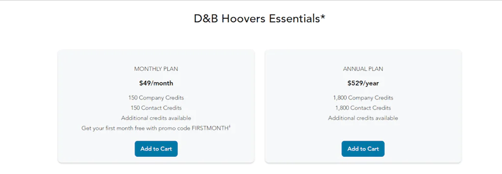 D&B Hoovers Pricing 