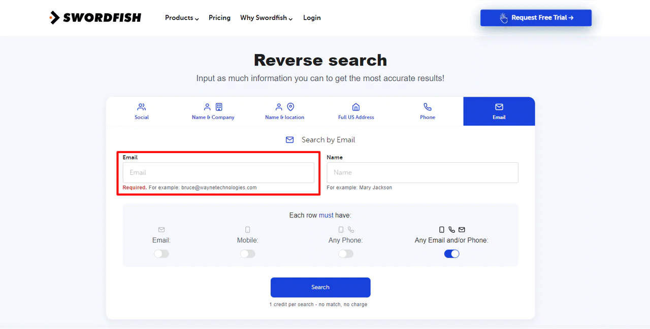 Type in the email address and press search.
