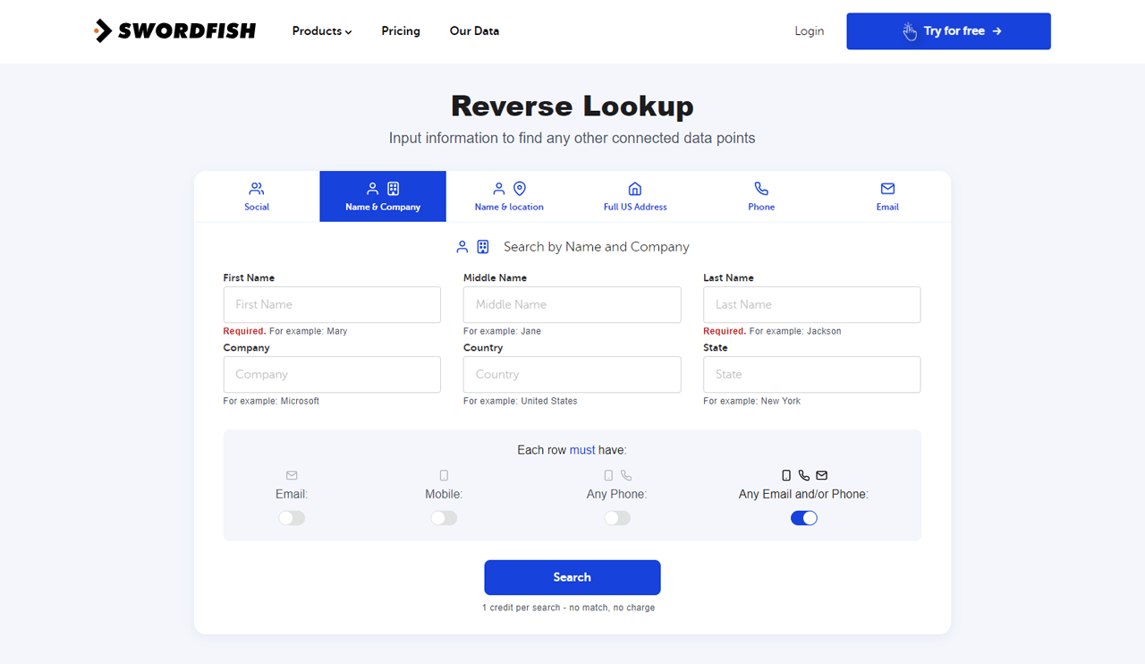 Swordfish-AI-Reverse Lookup